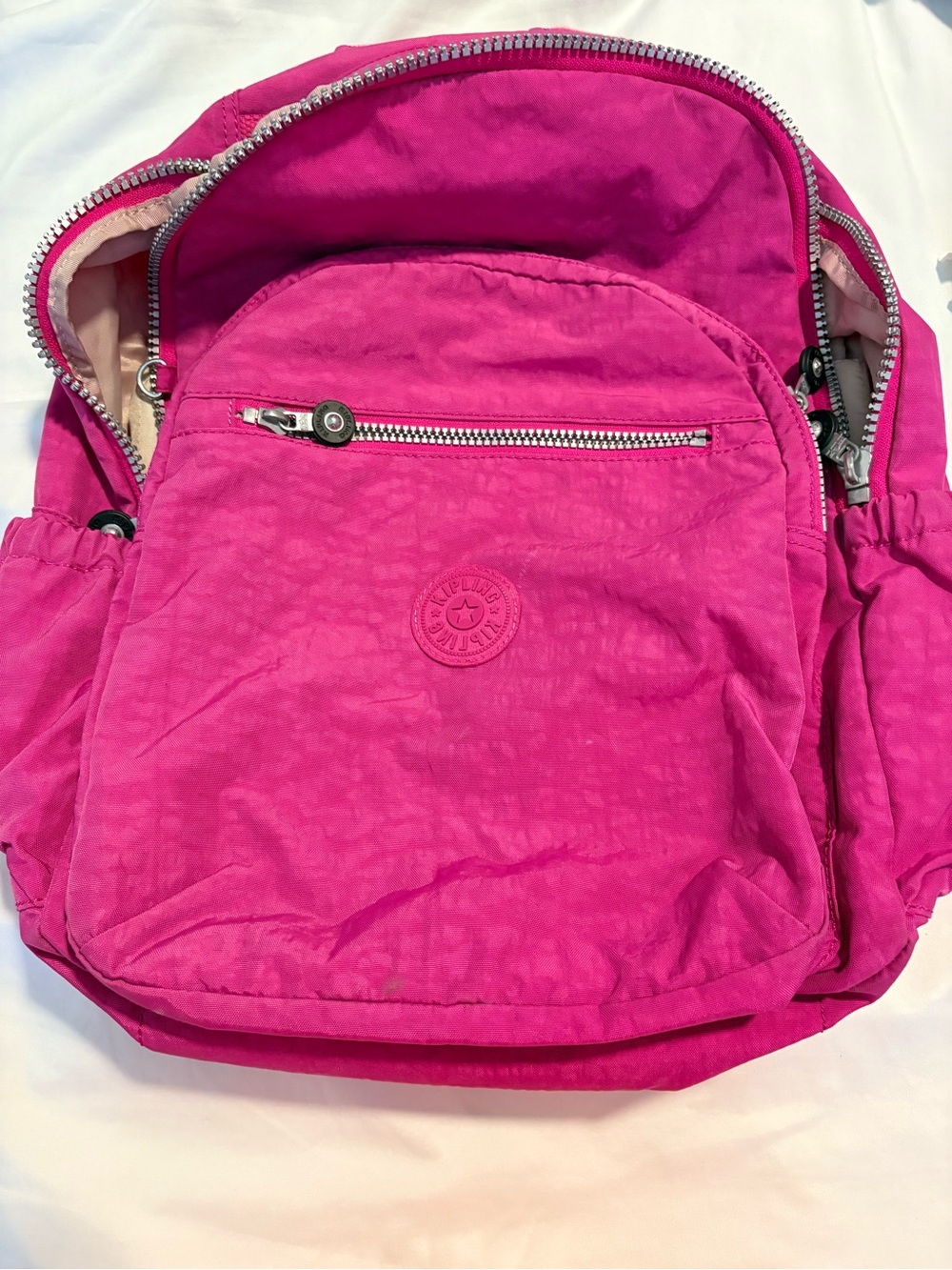 Kipling Hot Pink Nylon Backpack with Front Pocket